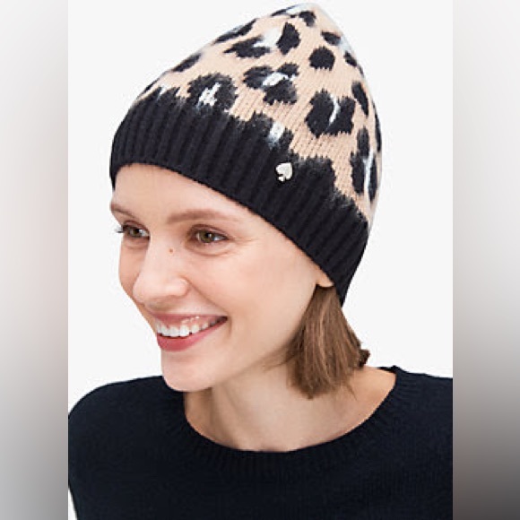 Kate Spade Leopard Wool Blend Beanie NWT